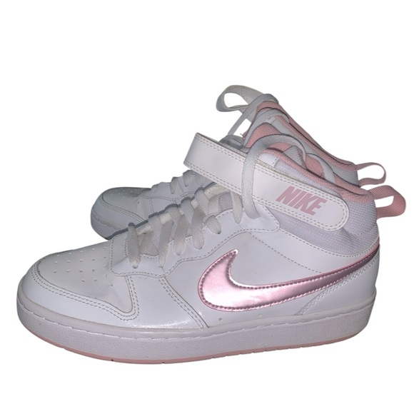 Nike Shoes - Nike White with Metallic Pink Mid-Top Sneakers